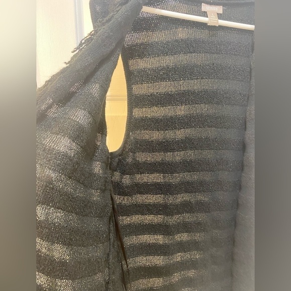 Chico's Black Fringed Textured Vest Semi Sheer Striped Women's Size 1 - Picture 6 of 11